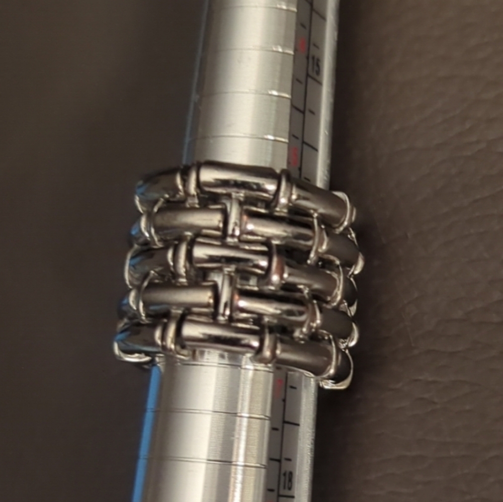 Unisex Adjustable Silvertone Ring Brutalist Design Steampunk Y2k Punk Gothic